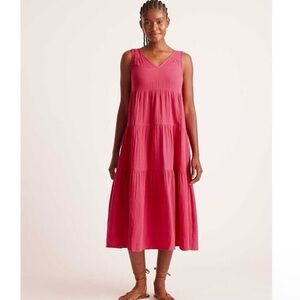 Quince XL Gauze Tiered Midi Dress Hot Pink Organic Cotton Beach Getaway Resort